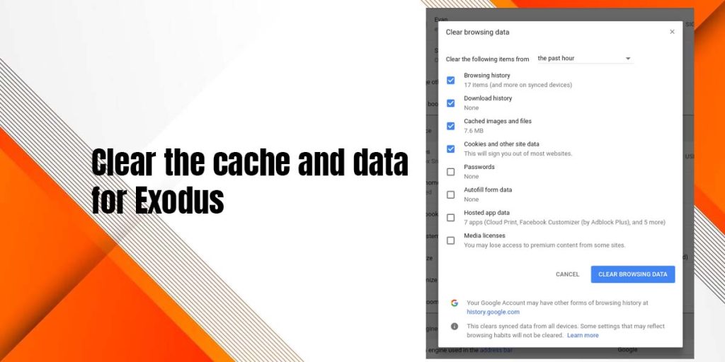 Clear the cache and data for Exodus 